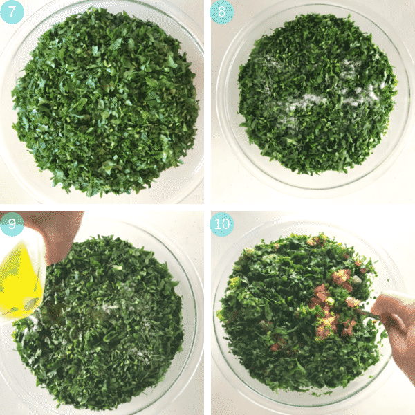 Step by step photos for making Tabbouleh