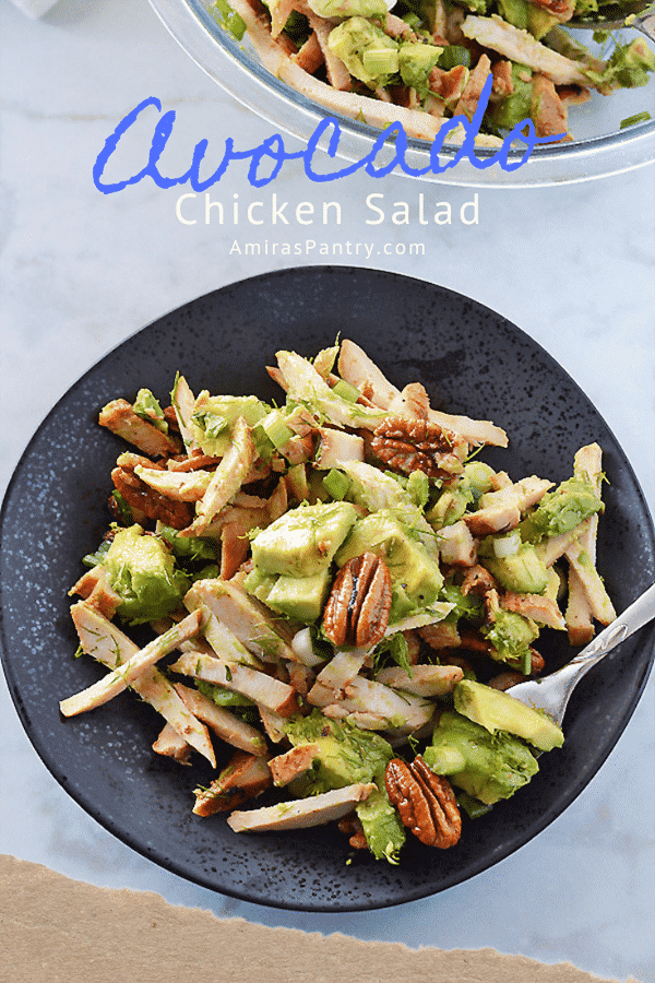pinterest image for avocado chicken salad