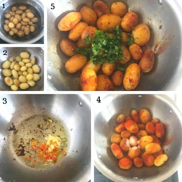 Step by step photos for making spicy potato salad