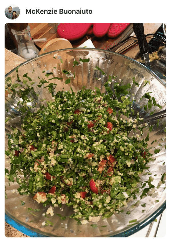 A bowl with tabbouleh, made by a fan