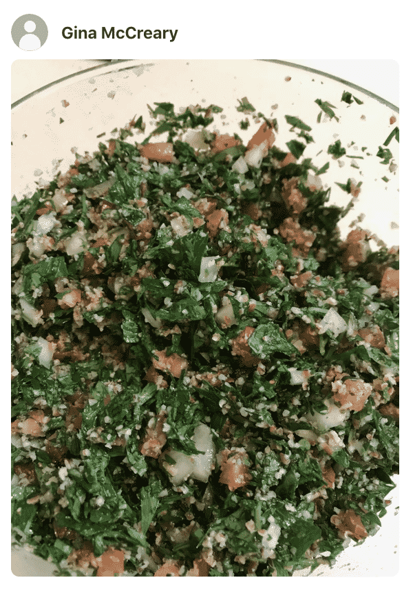 A bowl with tabbouleh, made by a fan