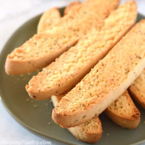 A close up of Anise Biscotti on a plate.