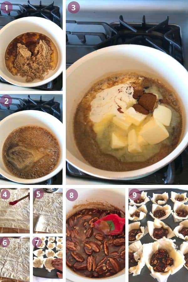 Step by step images for making mini pecan pies