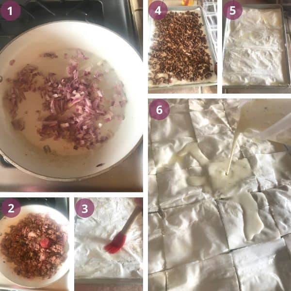 step by step to making the phyllo meat pie.
