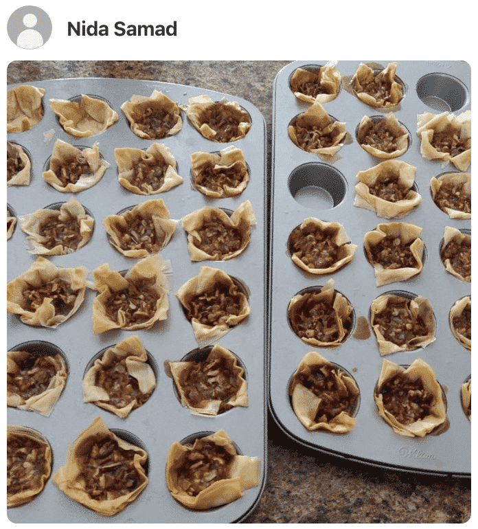 A photos showing mini pecan pies made by a fan
