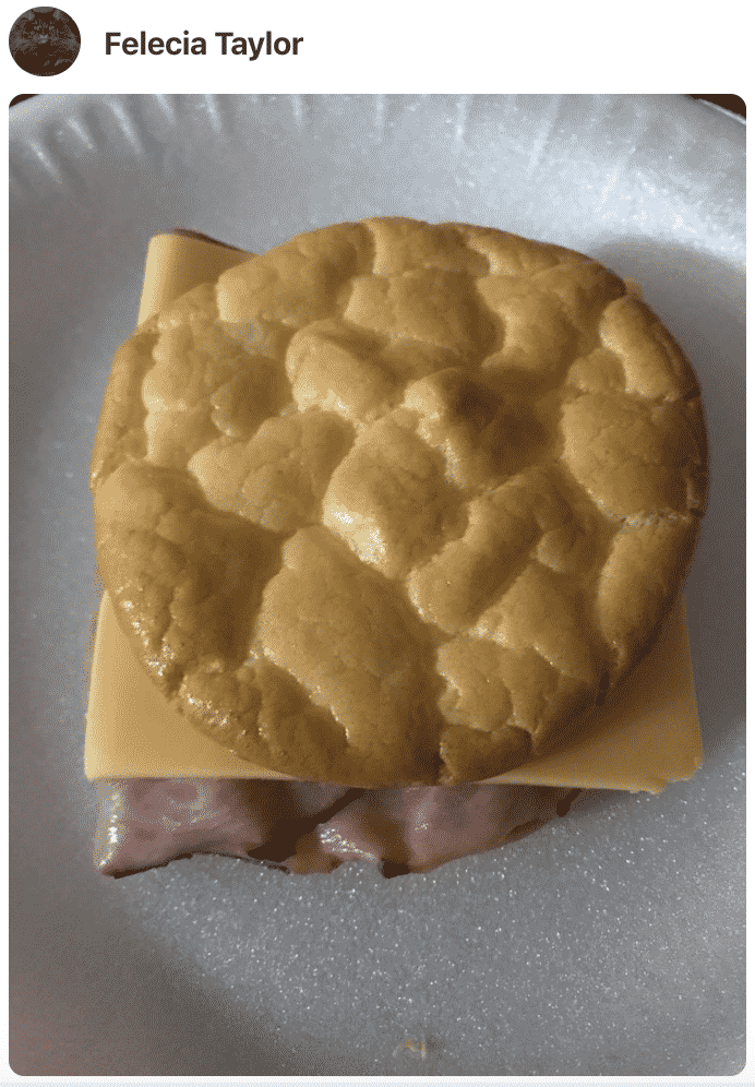 A close up photo of cloud bread, made by a fan