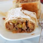 A close up of food on a plate, with Apple Strudel