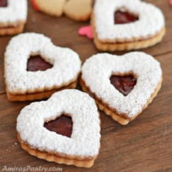A close up of heart cookies