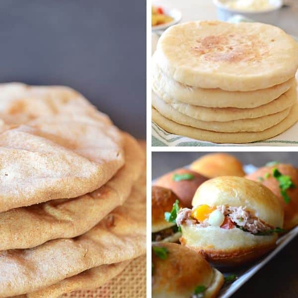 A tray of food, with Bread