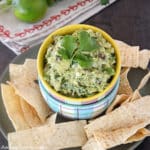 Two nested bowls with spicy no tomato guacamole in the top one.