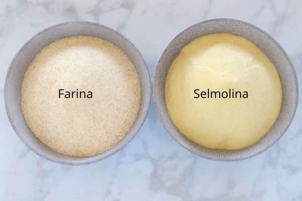 two bowls of semolina and farina