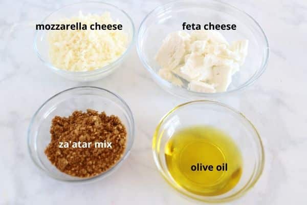 A photos showing ingredients for Zaatar Manakeesh