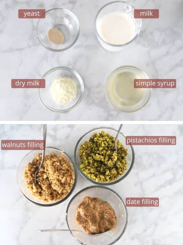 Maamoul second stage ingredients with maamoul filling.