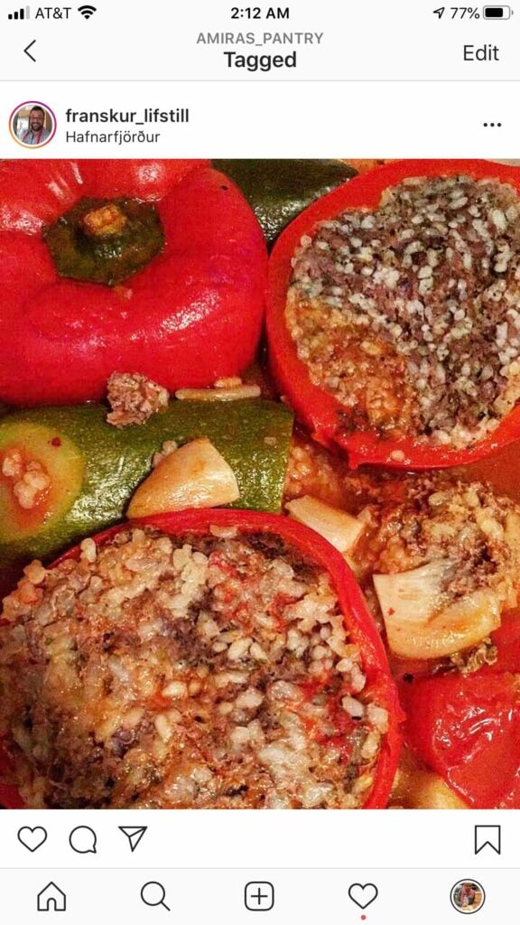 A close up of stuffed vegetables in a pan, made by a fan