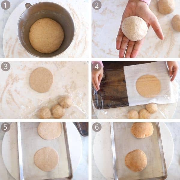 Rolling a shaping whole wheat pita bread