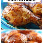 A pinterest collage for bbq chicken drumsticks.