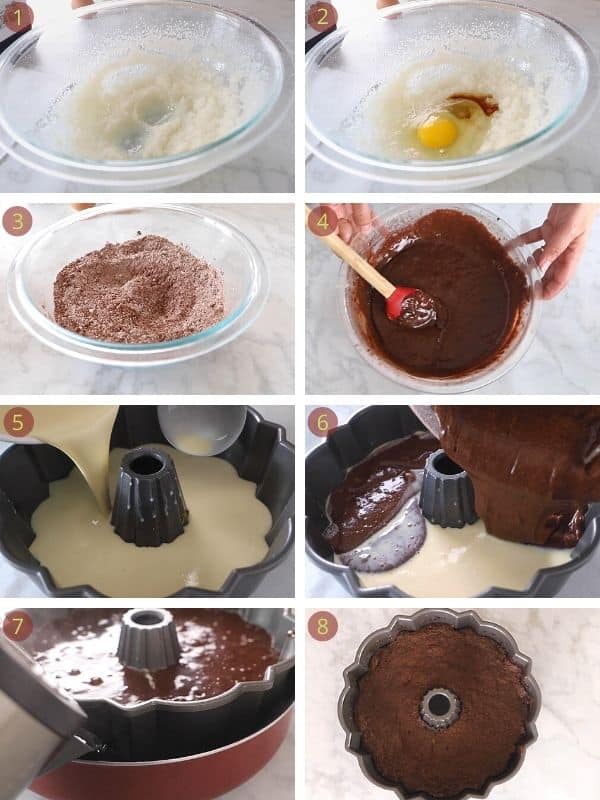 steps for making chocoflan cake
