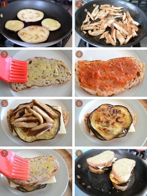 Step by step photos, with Cheese, bread and Eggplant