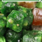 A pinterest collage for green Turkish delight.