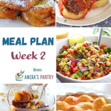 A collage of this week's meal plan dishes with focus on Ramadan recipes.