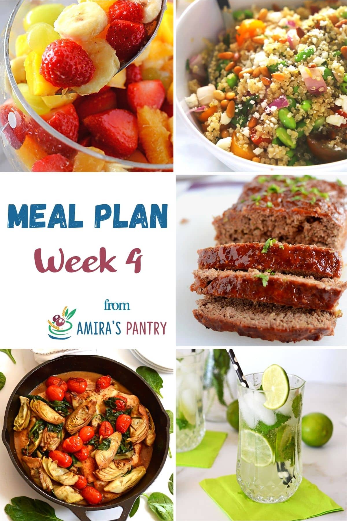 A collage of this week's meal plan dishes with focus on summer recipes.
