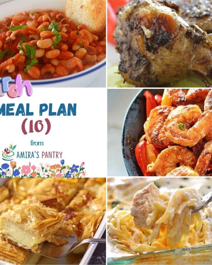 A collage of 5 images from this week's meal plan.