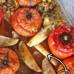 A pinterest collage for vegetarain gemista recipe.