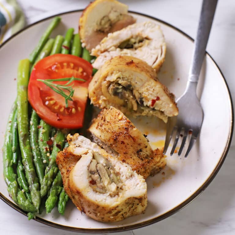 Air Fryer Stuffed Chicken Breast { Cheese & Mushrooms) - Amira's Pantry