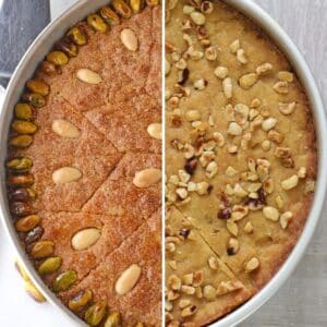 A collage of two images of best Egyptian desserts.