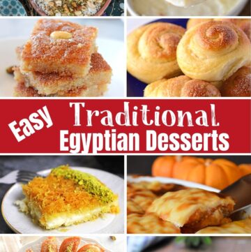 A collage of images for selected Egyptian desserts.