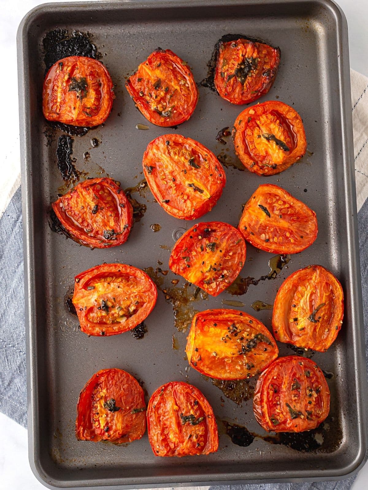 Roasted tomatoes out of the oven.