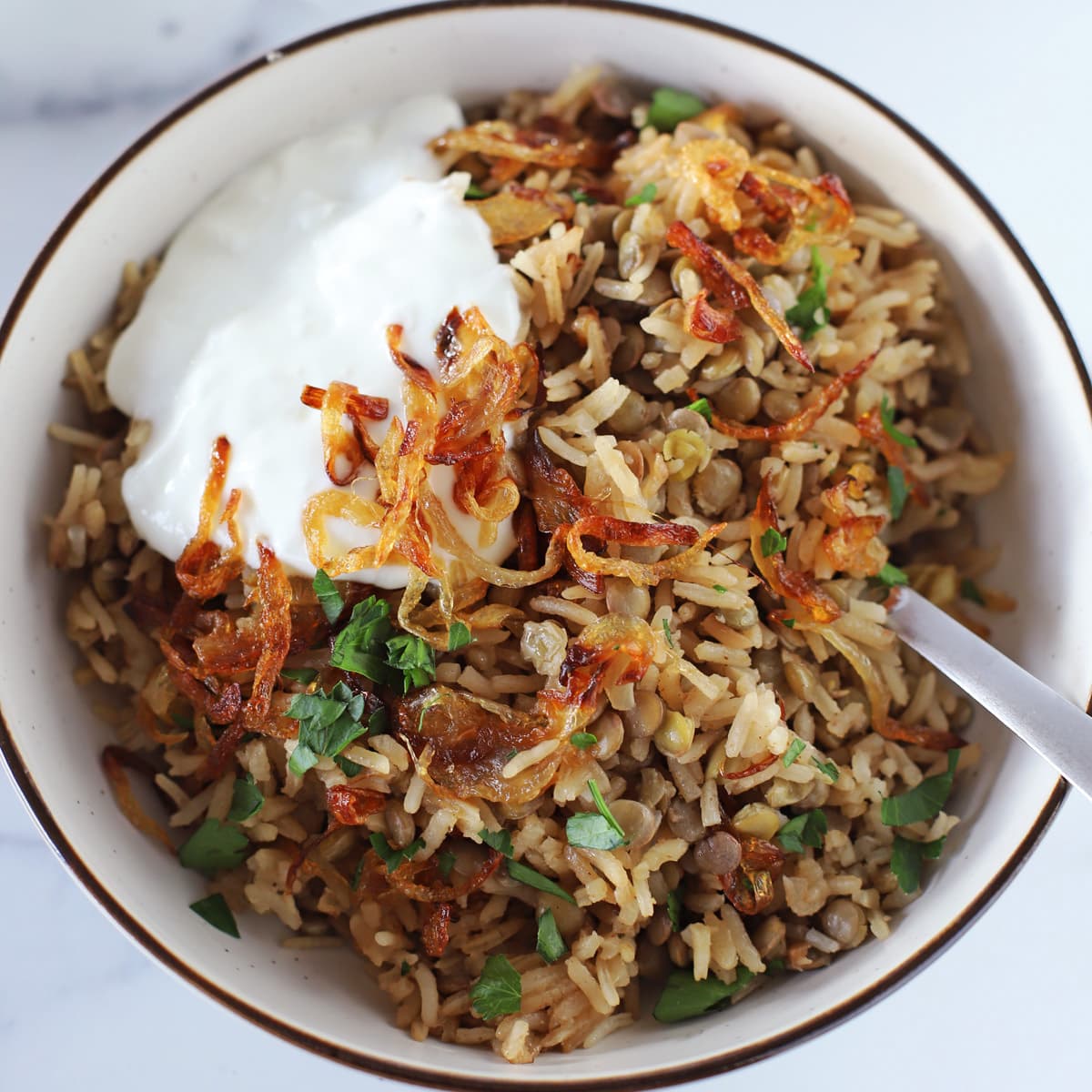 Mujadara {One Pot Lebanese Lentils and Rice Recipe} Amira's Pantry