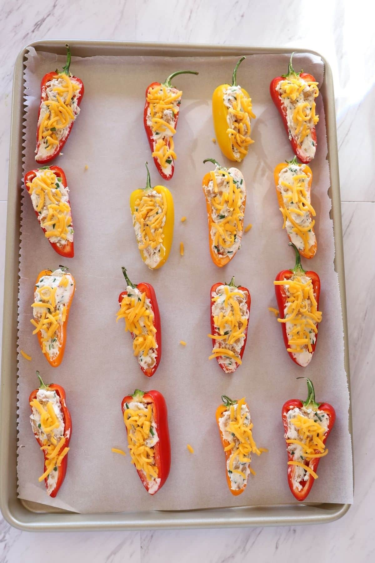Stuffed peppers on a baking sheet,