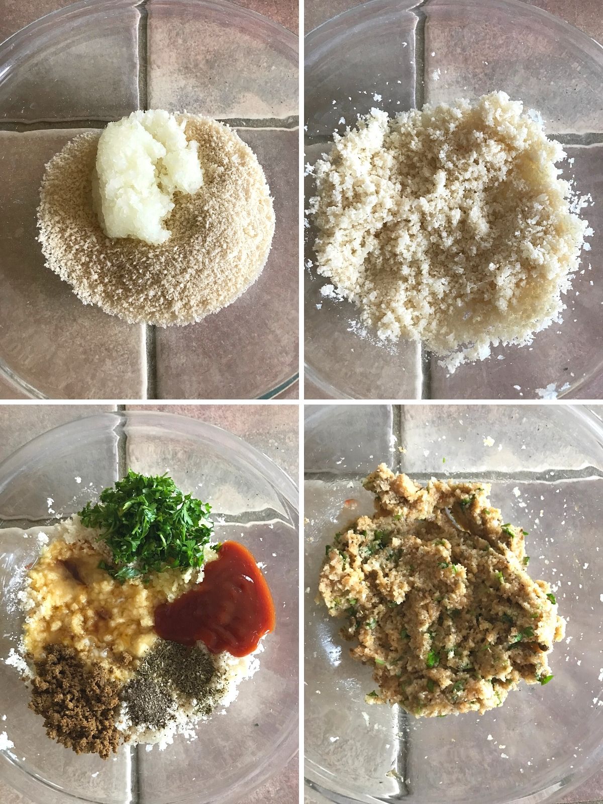 A collage of four images showing how to make panade for the meatloaf.