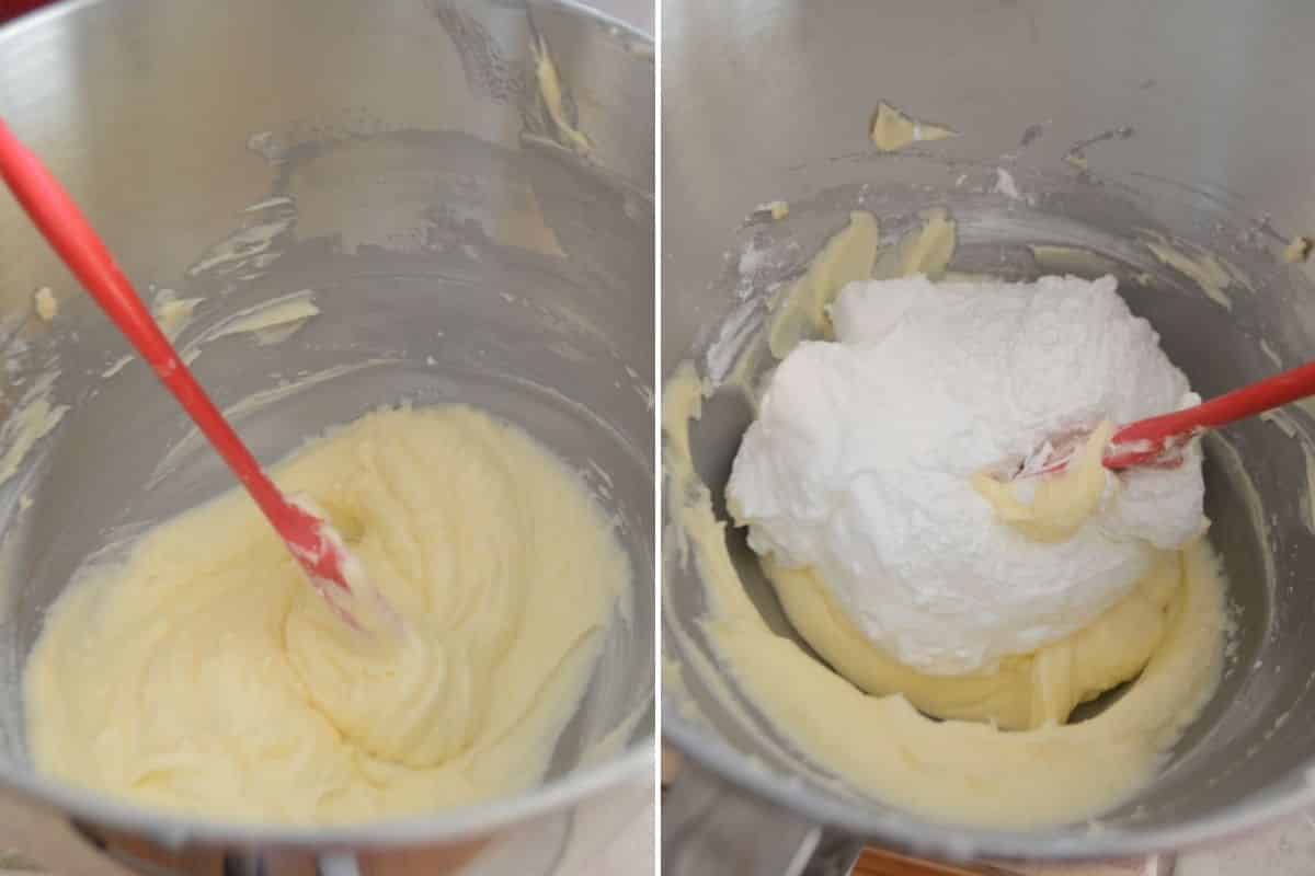 A collage of two images showing how to make marshmallow frosting.