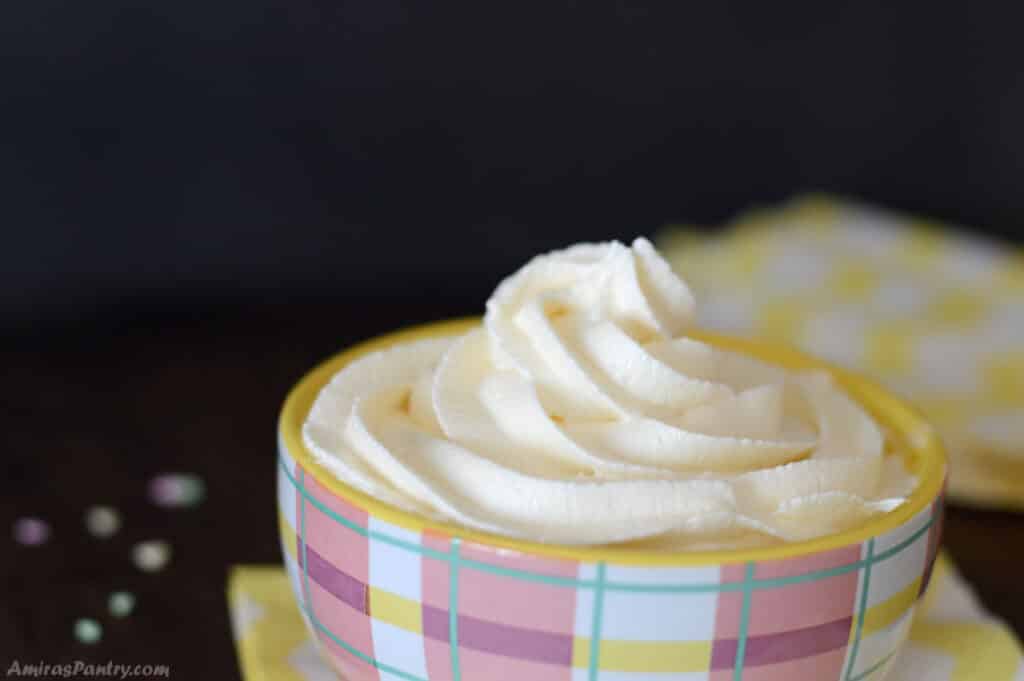 marshmallow frosting on a spring themed bowl.