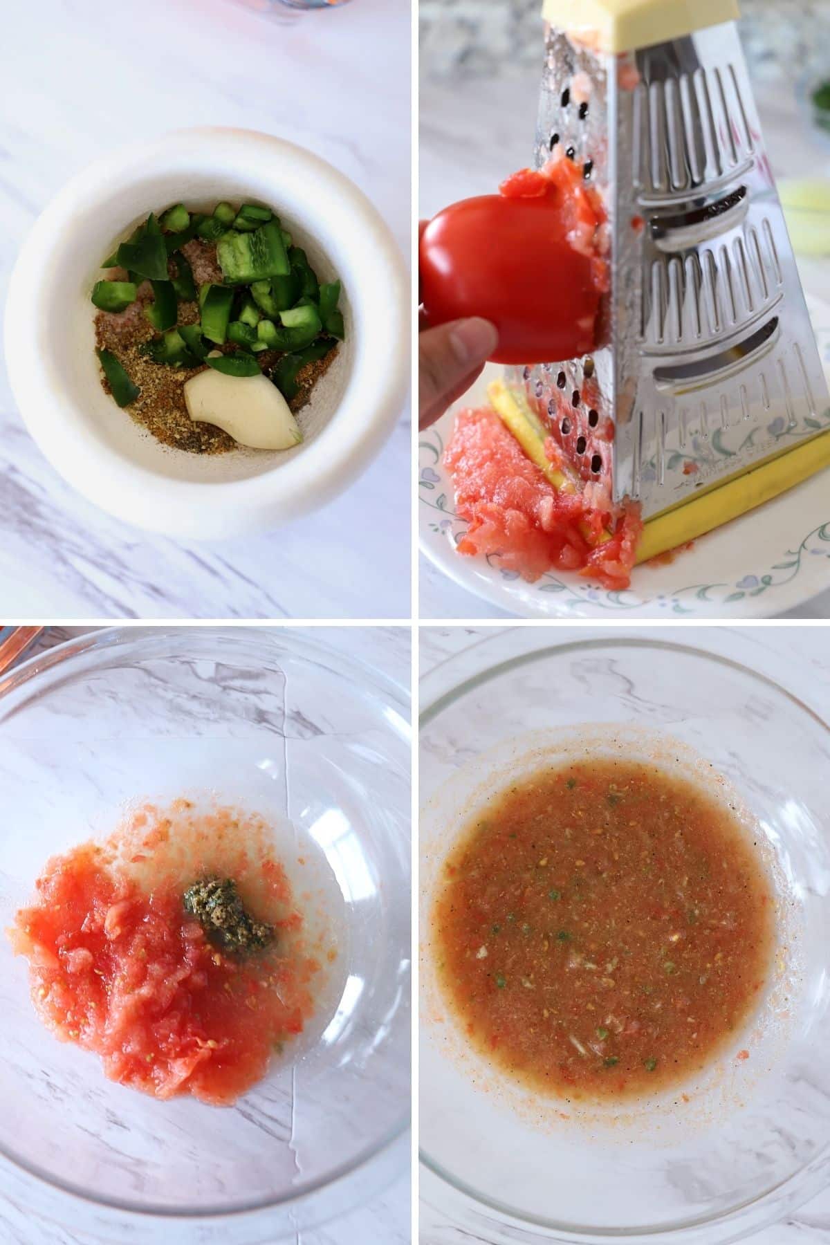 A collage of 4 images showing how to prepare marinade for Egyptian salad.