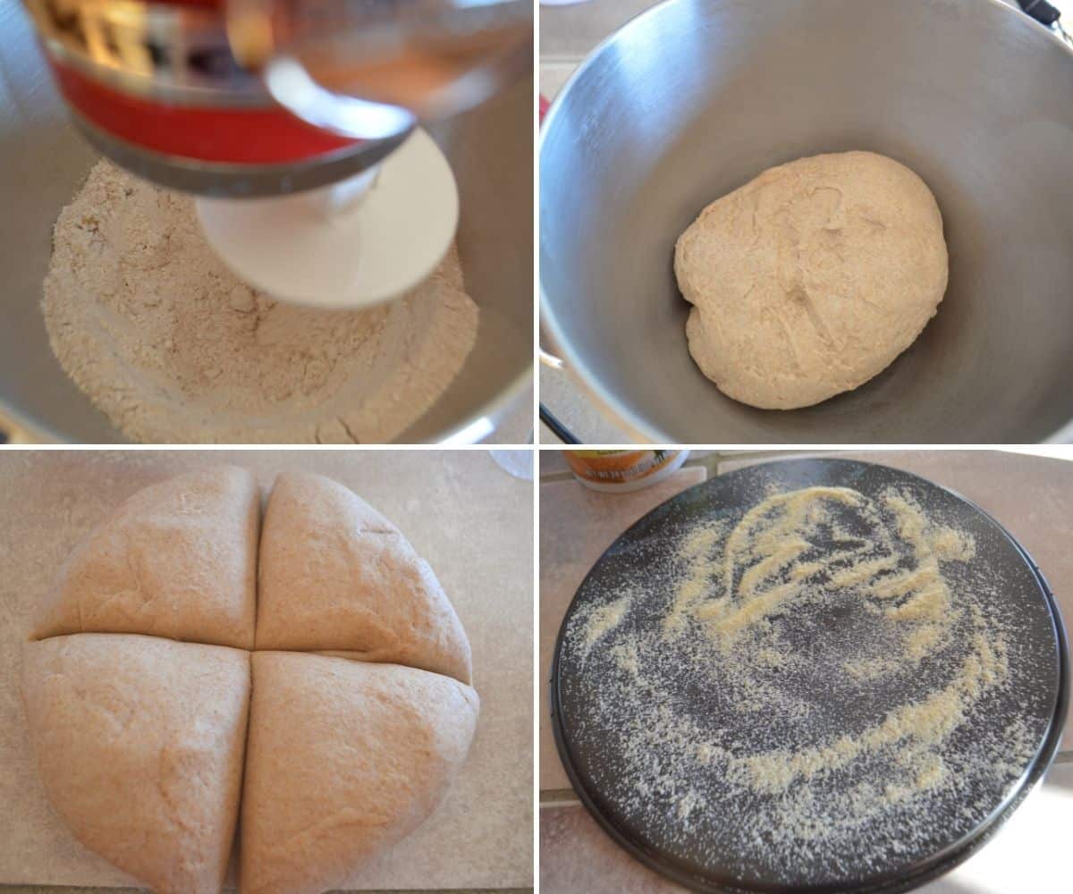 A collage of 4 images showing how to make unleavened bread.
