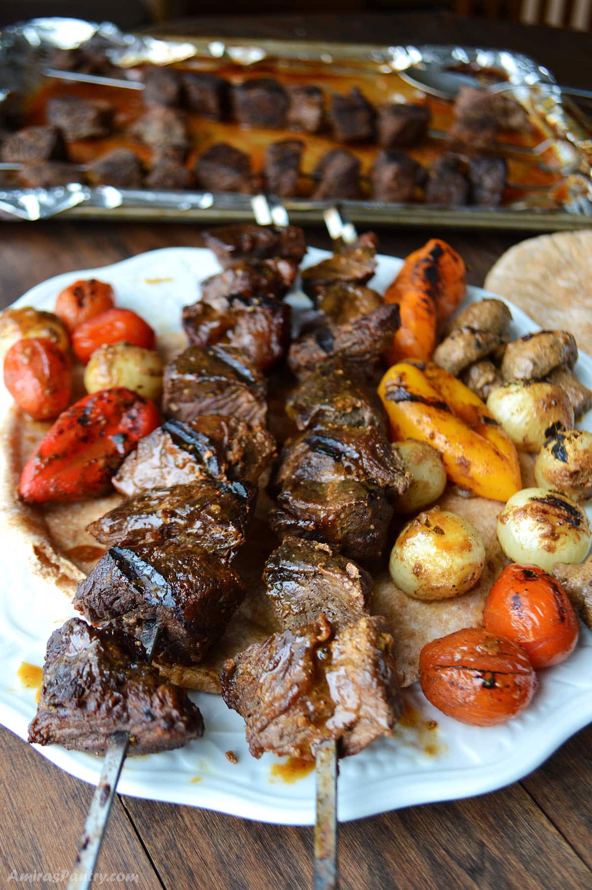 Grilling Marinated Shashlik On A Grill. Shashlik Is A Form Of Shish Kebab  Popular In Eastern, Central Europe And Other Places. Shashlyk (meaning  Skewered Meat) Was Originally Made Of Lamb. Royalty Free