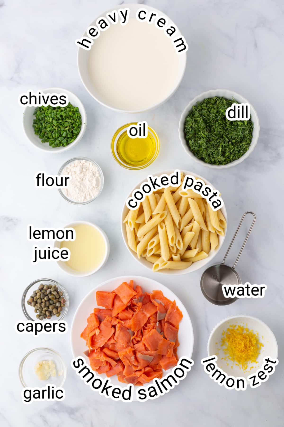 Ingredients for this recipe on a marble table.