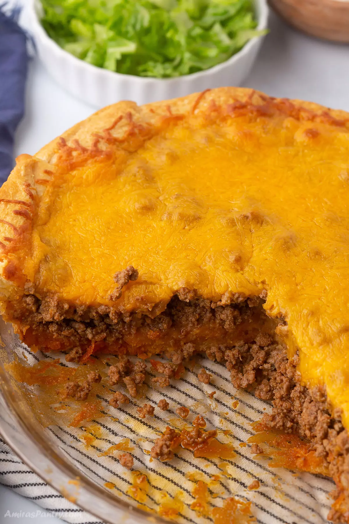 An overhead view of a crescent taco pie.