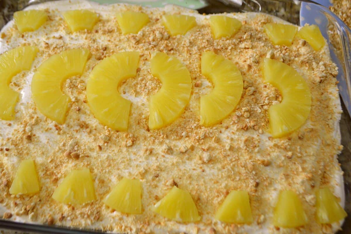 A top view of pineapple dessert.