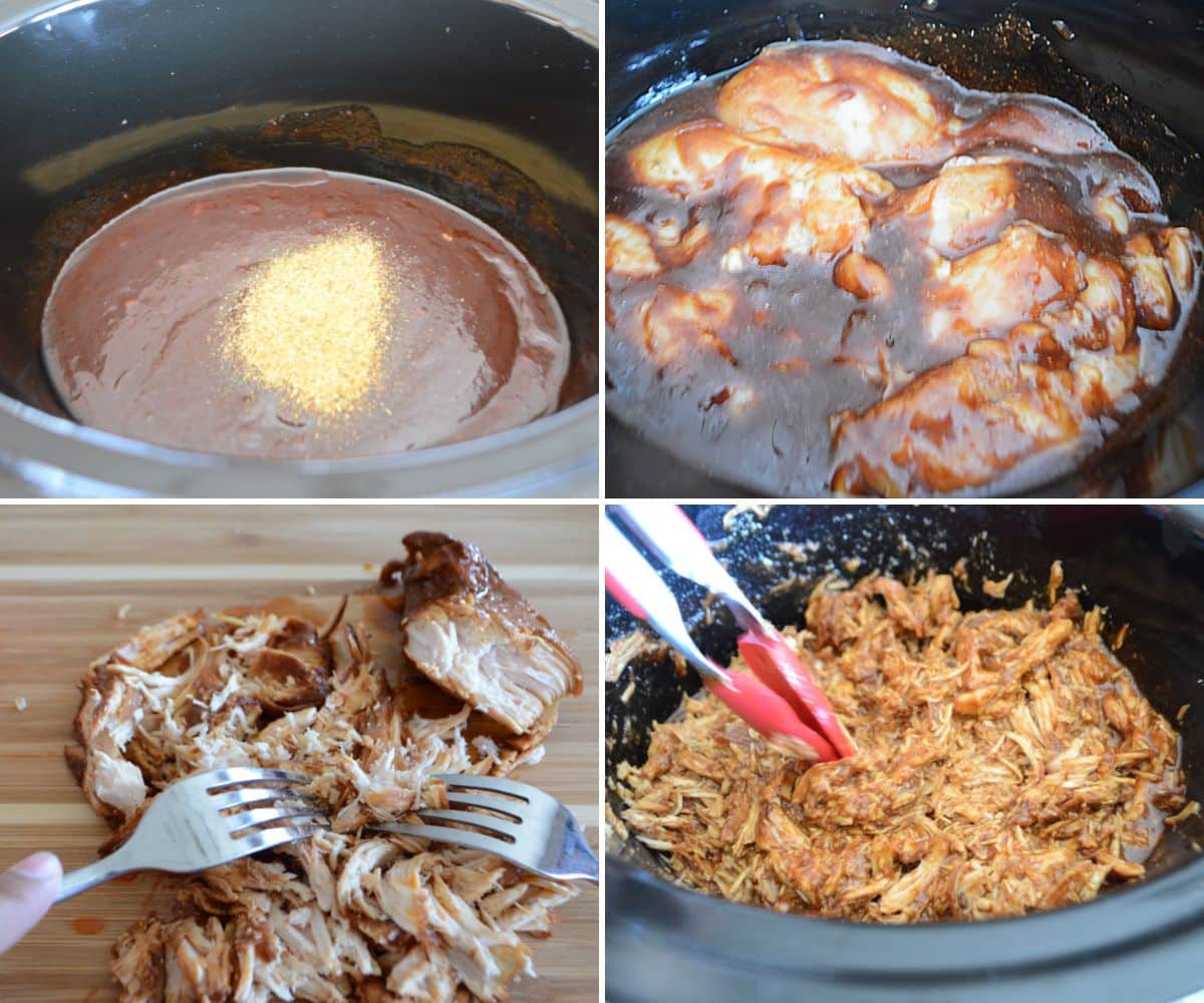 Steps for making bbq pulled chicken.