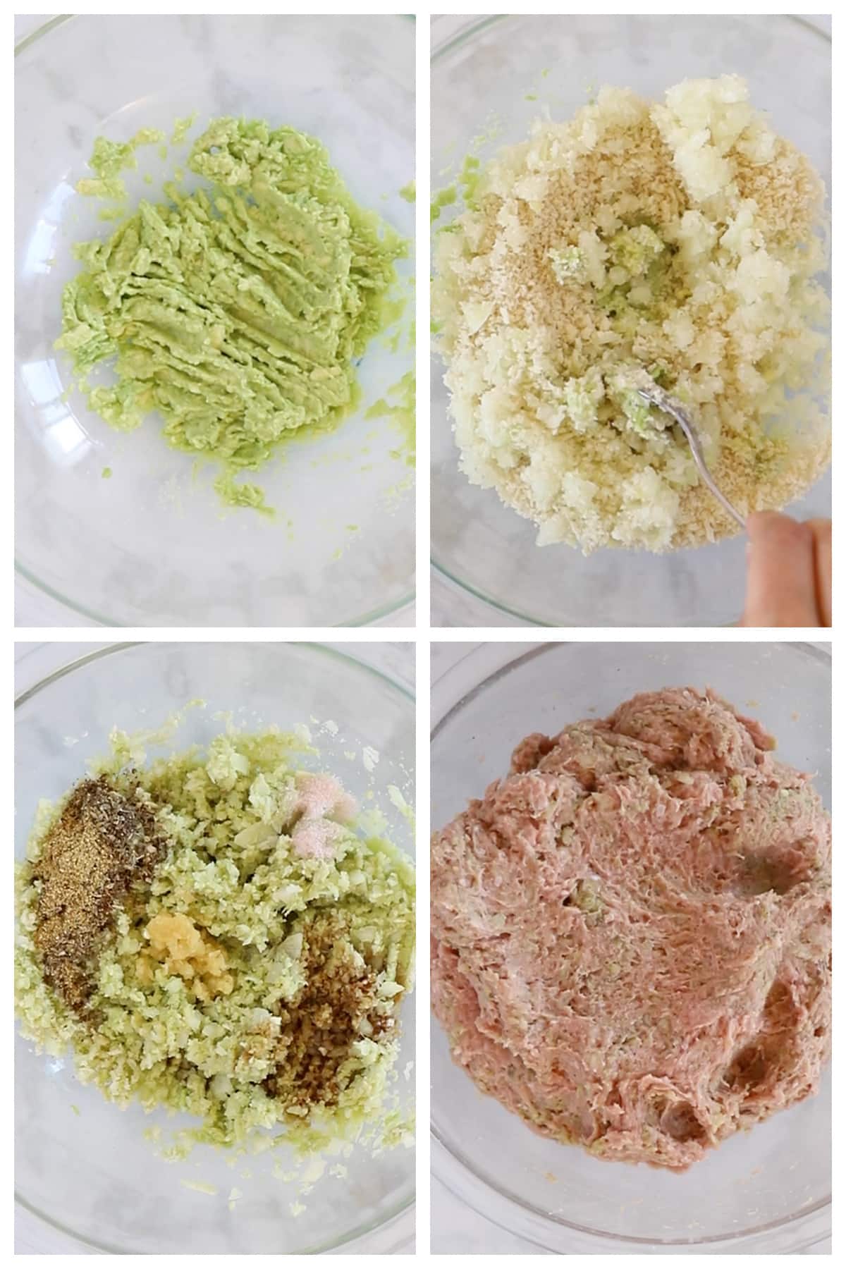 A collage of four images showing how to make turkey meatloaf.