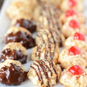 coconut macaroons served on a white serving platter.