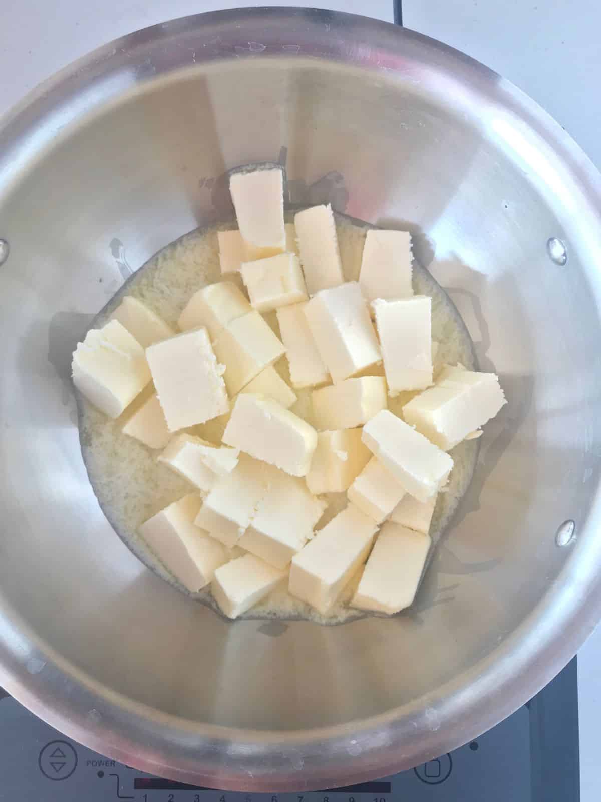 A pot with butter cubes.