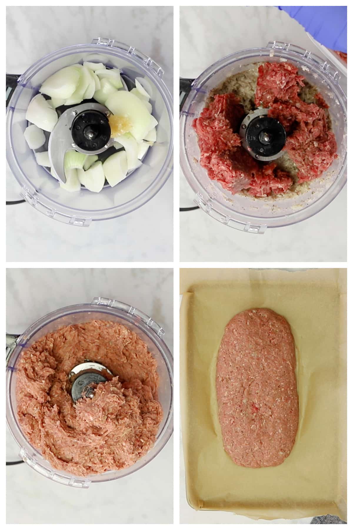 A collage of four images showing how to make ground beef gyros.