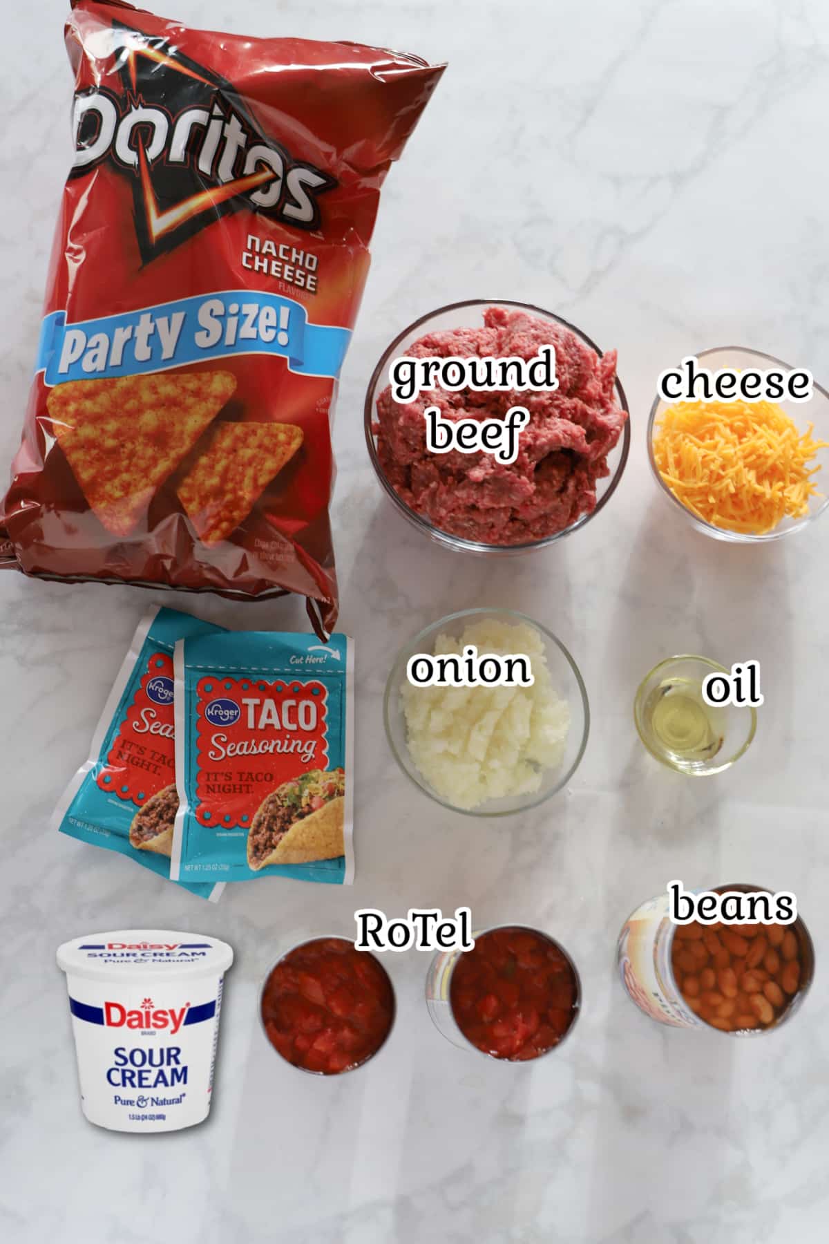 Ingredients for this recipe on a white counter.