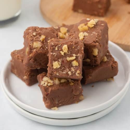 Fantasy fudge candy on white plates.