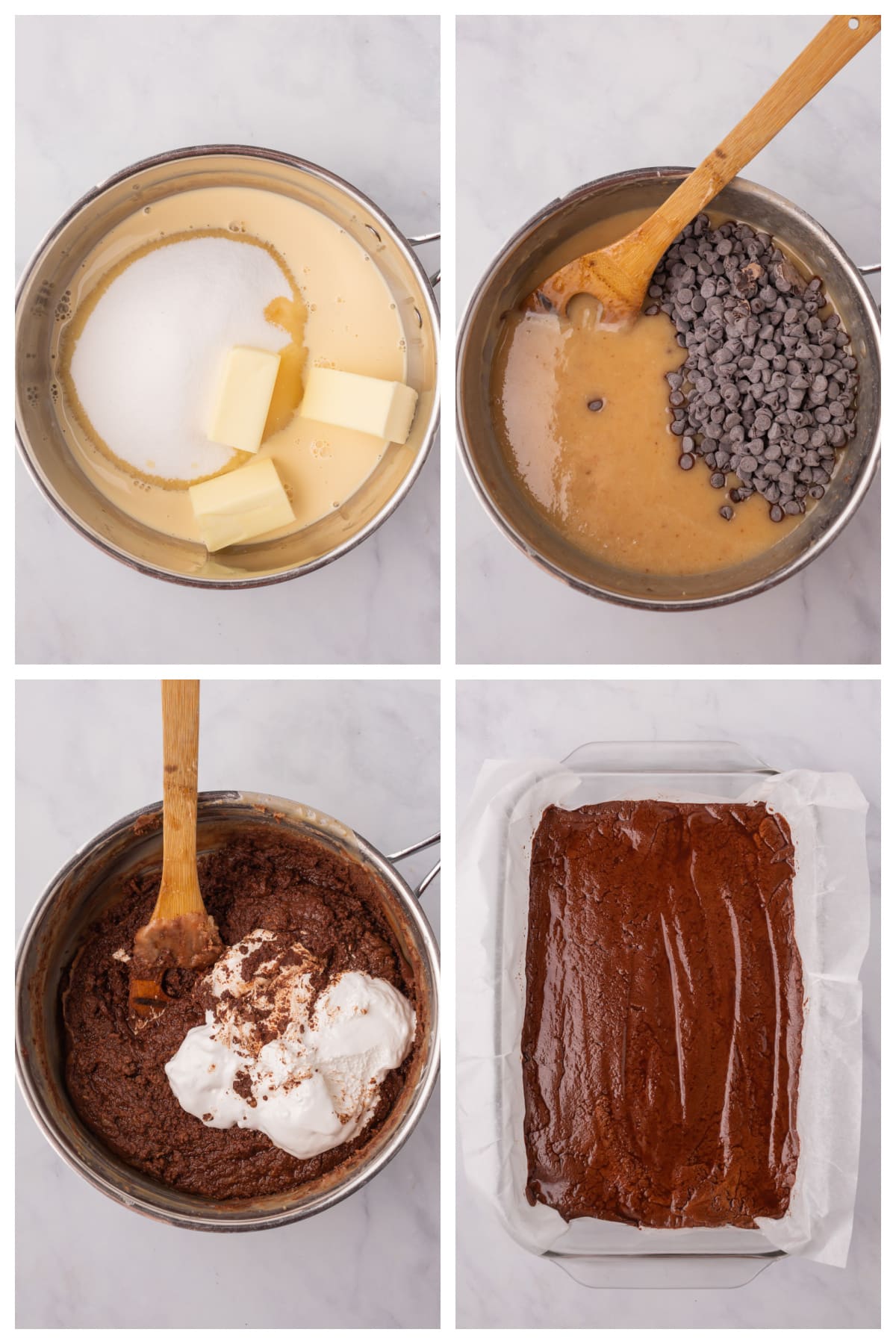 A collage of four images showing how to make fantasy fudge.